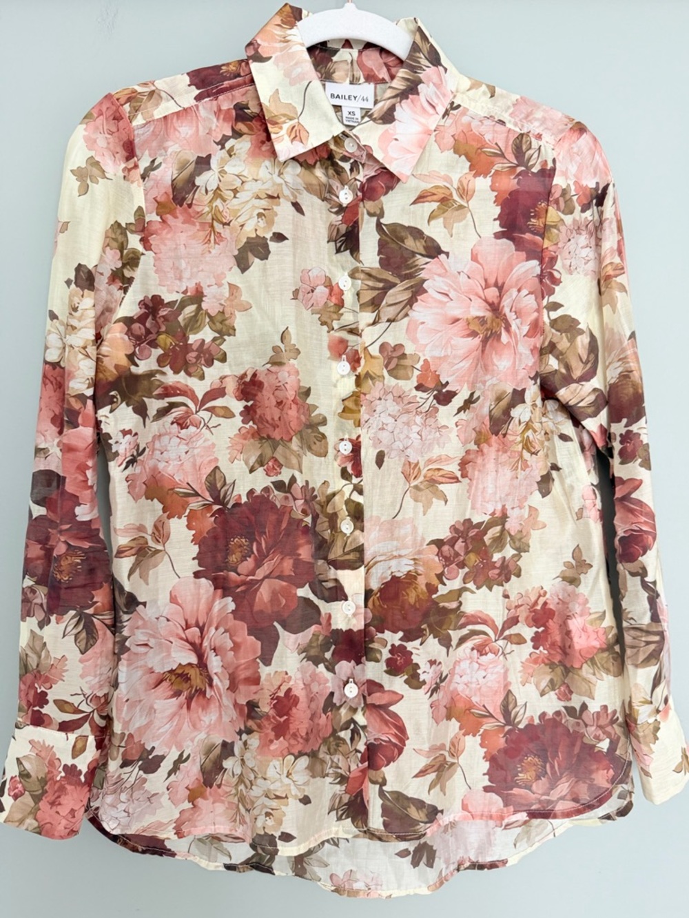 Bailey 44 Peony Floral Lightweight Cream Pink Burgundy Button Down Shirt